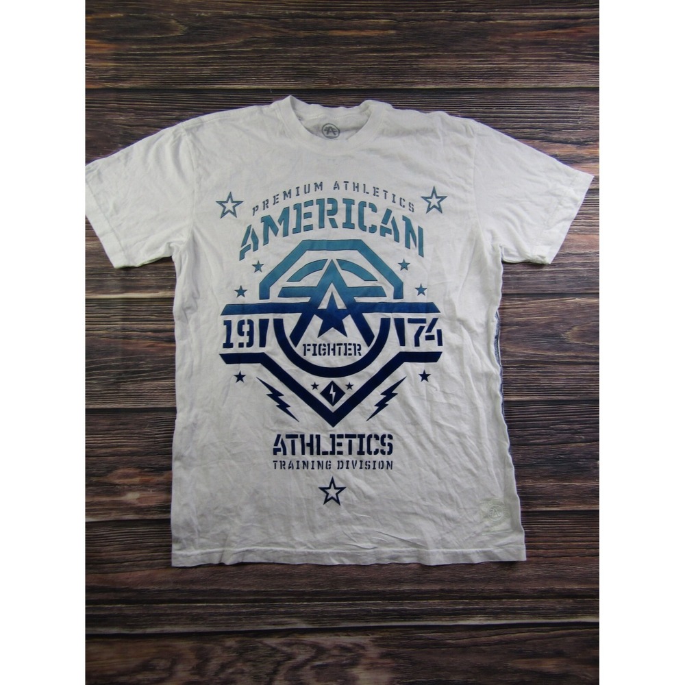 American Fighter Graphic T-Shirt Mens Large White Blue Premium Athletics HH83-37